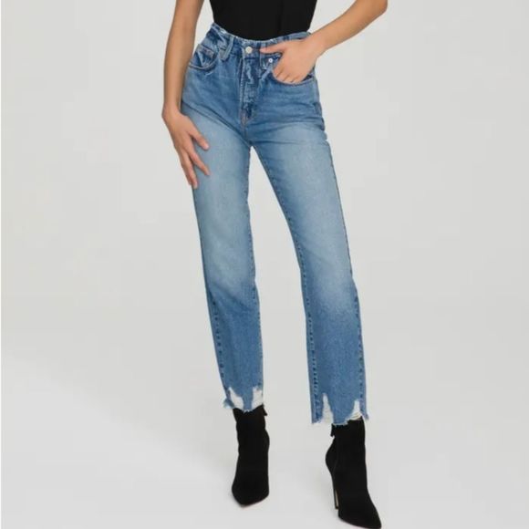 NWT Good American Vintage Jagged Hem Straight Leg Jeans- 18 - Picture 2 of 11
